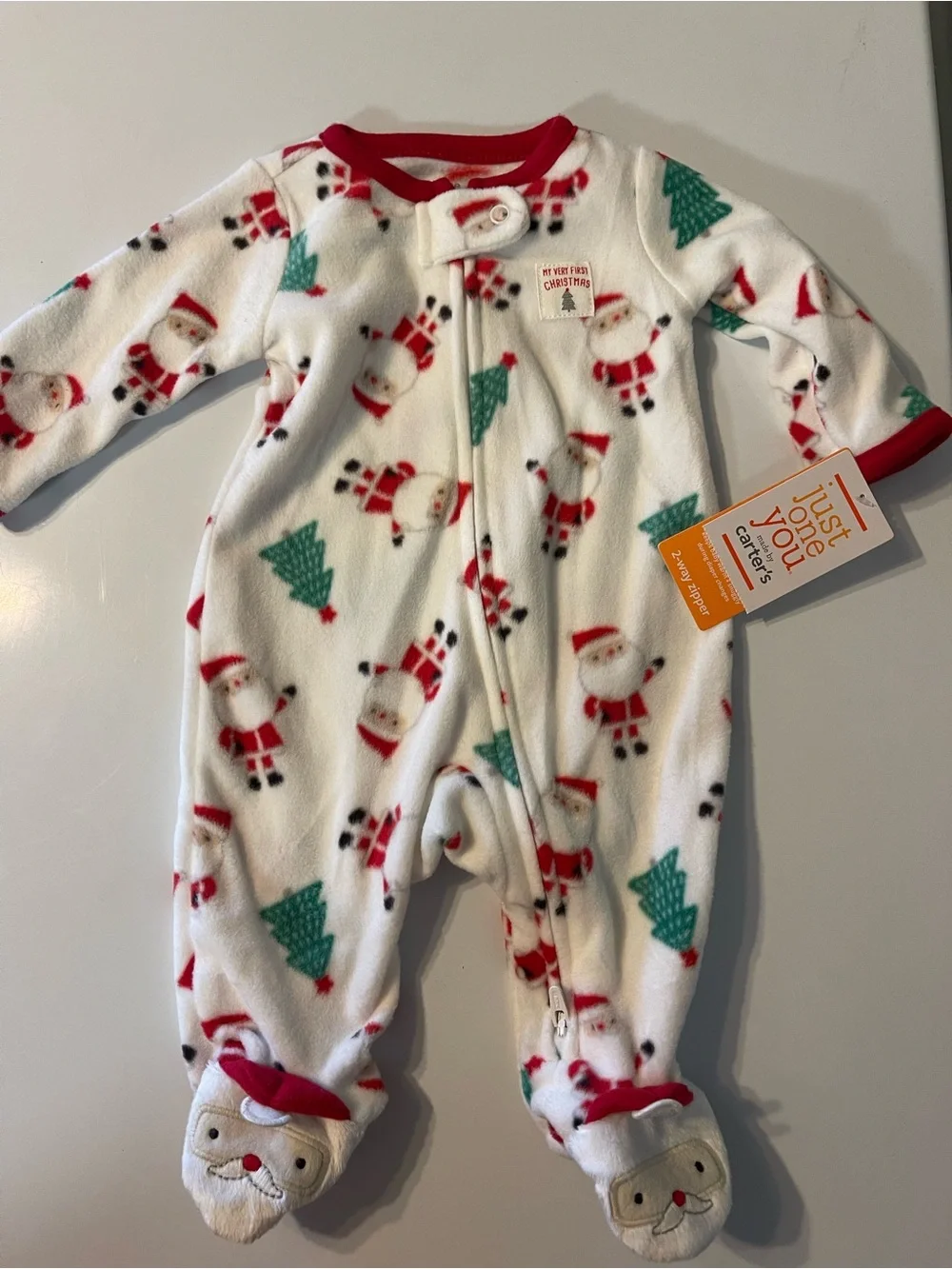 NWT-Carter's White Santa & Christmas Tree Fleece One-Piece
